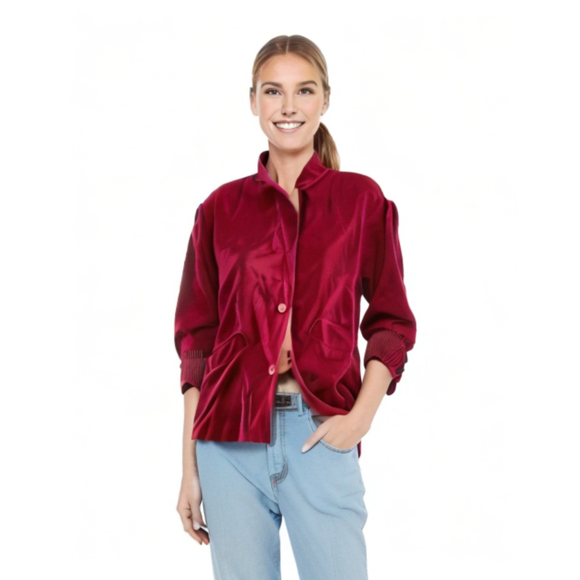 Michelle Stuart Red Wool High Collar Two Buttons Women's Jacket Size 8 - Picture 1 of 6
